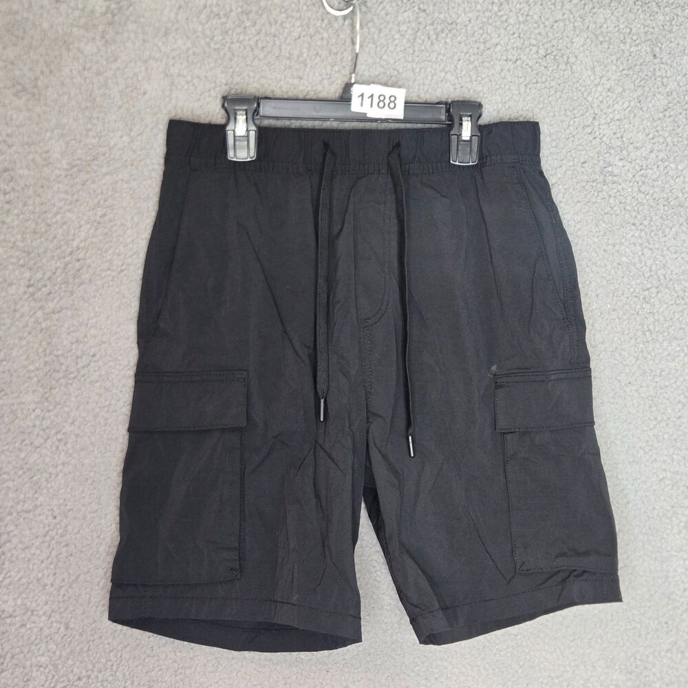 H&M Mens Black Cargo Shorts Size Small Regular Fit Drawstring Stretch Pockets